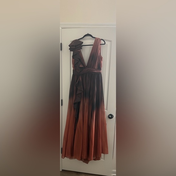 Muse by Marchesa Lily Organza Ombré Cascading Ruffles V-Neck Gown - Picture 7 of 7